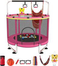 Load image into Gallery viewer, Trampoline pour Enfants, Trampoline réglable pour bébé avec Panier de Basket-Ball, Trampoline intérieur et extérieur de 200 kg avec enclos