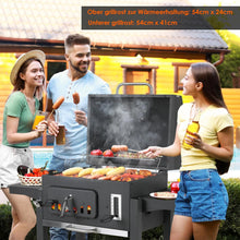 Load image into Gallery viewer, Barbecue Charbon de Bois XL, Chariot à Barbecue, Grill XL à Charbon avec Couvercle, Roues et Thermomètre, Réglable en Hauteur, Grand Barbecue au Charbon de Bois, pour Camping et Jardin, Noir