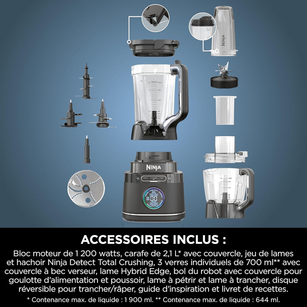Ninja Detect Power Blender Pro & Single Serve 2-in-1, 1200W Blender with 2L Container, 2 Individual Cups, Blender for Smoothies and Iced Drinks, Vegetable Chopping, Black, TB301EU