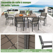 Load image into Gallery viewer, Ensemble de Meubles de Patio 7 Pièces pour 6 Personnes Salon de Jardin avec 6 Chaises Empilables et Table Rectangulaire Gris
