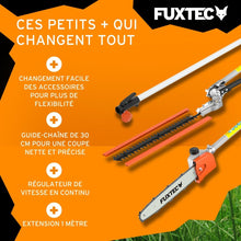 Load image into Gallery viewer, Fuxtec Débroussailleuse Thermique Multifonction 5 en 1 Multitool FX-MT152E - Easy Starter 3CV 52 cm³, Moteur 2 Temps, Élagueuse Taille Haie Coupe Bordure Avec Fil ou Lame 1 Mètre Rallonge