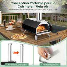 Load image into Gallery viewer, Four à Pizza Extérieur en Acier Inoxydable avec Pierre à Pizza de 30,5cm Four à Bois pour Pizza avec Pelle Pare-feu Pieds Pliables