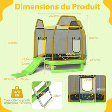 Load image into Gallery viewer, Trampoline Extérieur Ø 223cm avec Toboggan&amp;Echelle avec Filet de Sécurité 2 Portes en U Charge 270kg pour 2-3 Enfants de 3 Ans+ Bleu/Vert