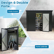 Load image into Gallery viewer, Abri de Jardin Extérieur Abri à Outils de Jardin avec 2 Portes Design Incliné Aérations Cadre en Métal Galvanisé 235x117x185cm Gris Foncé