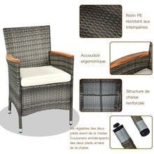 Load image into Gallery viewer, Salon de Jardin avec 1 Table et 8 Chaises en Bois et Rotin Synthétique Anti-UV Pieds Réglables et Coussins Imperméables Inclus