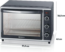 Load image into Gallery viewer, SEVERIN Mini-Four à chaleur tournante 42 L avec pierre à pizza et tournebroche, Four posable 1 800 W design élégant, électrique avec minuteur 120 min, Noir/Inox, TO 2058