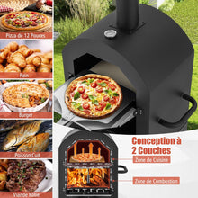 Load image into Gallery viewer, Four à Pizza Extérieur au Charbon avec Pelle à Pizza Pierre à Pizza Housse Étanche Cheminée et Thermomètre Double Noir