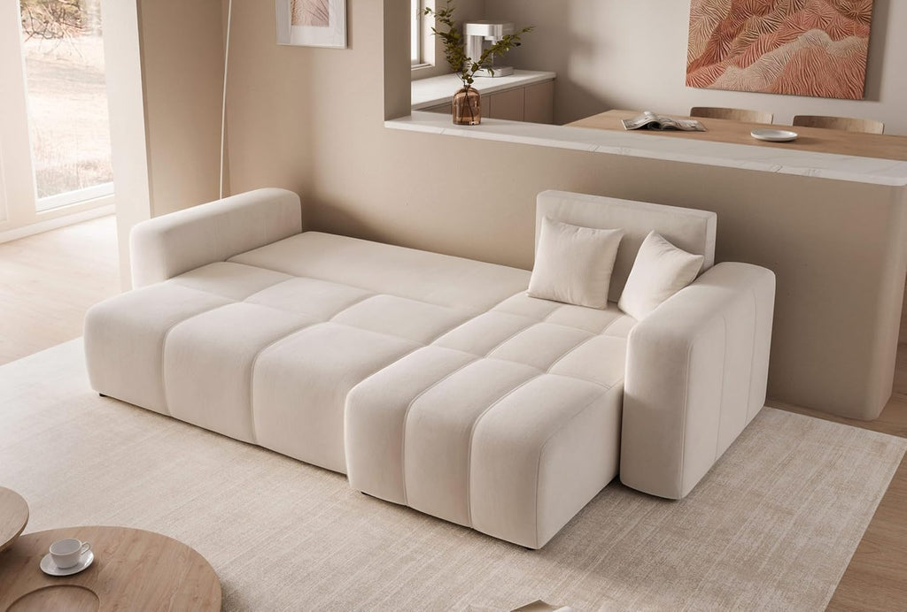 GREKPOL Canapé d'angle Convertible 145x248 à Gauche ou à Droite - Canapé 3 Places Convertible Beige avec Espace de Rangement