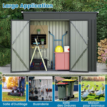 Load image into Gallery viewer, Abri de Jardin Extérieur Abri à Outils de Jardin avec 2 Portes Design Incliné Aérations Cadre en Métal Galvanisé 235x117x185cm Gris Foncé