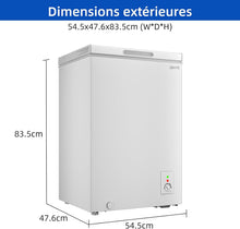 Load image into Gallery viewer, Congélateur coffre CHiQ 142L, 63,5 x 55,6 x 83,5cm, Congélateur Inverter, Affichage de la température extérieure, Mode de congélation rapide -32℃, Grille métallique,Faible bruit