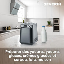 Load image into Gallery viewer, SEVERIN Sorbetière 2-en-1 Compacte 135 W, Sorbetière électrique et yaourtière d'une capacité 1,2 L, Machine à glace avec livre de recettes, noir, EZ 7407