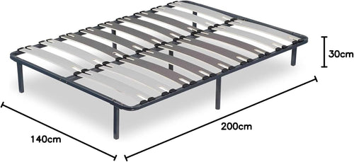 SAMPUR - Morpholattes bed base | 90 x 190 cm | 7 legs included | Grey | 25 cm high | epoxy lacquered metal frame | Extra wide slats | 5 support zones