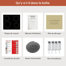 Load image into Gallery viewer, Gudsunal Plaque induction 4 feux, Table de Cuisson Encastrable,7200W, 9 niveaux de chauffage,Boost, Minuterie, Arrêt automatique, Verrouillage de sécurité enfant