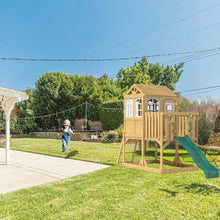 Load image into Gallery viewer, Aire de jeux enfant Montessori - 3 en 1 Balançoire, Toboggan, Cabane en bois modulable