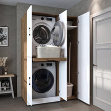Load image into Gallery viewer, ROOMART Dora - Armoire de machine à laver - Pour sèche-linge et machine à laver - En 4 couleurs - Avec portes et panneau coulissant - Blanc - Chêne blanc - Chêne anthracite - Chêne blanc (chêne blanc)