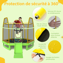 Load image into Gallery viewer, Trampoline Extérieur Ø 223cm avec Toboggan&amp;Echelle avec Filet de Sécurité 2 Portes en U Charge 270kg pour 2-3 Enfants de 3 Ans+ Bleu/Vert