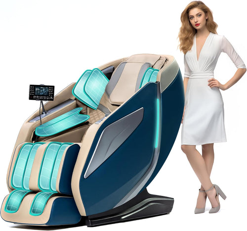 HealthRelife Fauteuil de Massage Complet du Corps avec Balayage corporel Mains robotiques 3D Housse de siège de Massage Shiatsu Intelligente avec Fonction vocale Chauffage du Dos (Bleu)