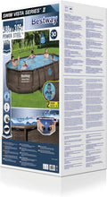 Load image into Gallery viewer, Bestway 56946 Piscine Power Steel™ Swim Vista ovale 488 x 305 x 107 cm motif rotin avec hublots, filtration à sable, échelle, bâche et diffuseur Chemconnect™