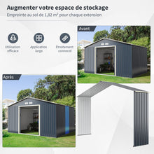 Load image into Gallery viewer, Abri de Jardin en Métal &amp; Extension 10.85㎡ avec 2 Portes Coulissantes Verrouillables 4 Trous d’Aération Gris pour Vélo