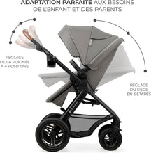 Load image into Gallery viewer, Kinderkraft MOOV2 Poussette 3 en 1, Système de voyage de la naissance à 27 kg, Siège auto Mink PRO I-Size inclus, Capote extensible avec filtre UPF50+, Accessoires pratiques, Gris