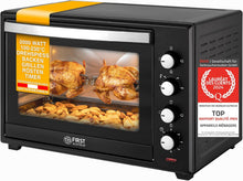 Load image into Gallery viewer, TZS First Austria Mini-four 60 l I 2000 W I Convection + Rôtisserie I 4 éléments chauffants I Plage de température jusqu'à 230 °C I Minuterie 60 min I Inox I Noir
