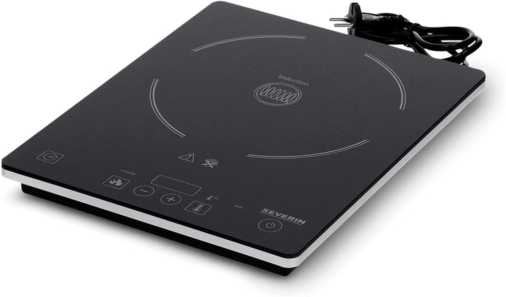 SEVERIN Mini-Four à chaleur tournante 42 L avec pierre à pizza et tournebroche, Four posable 1 800 W design élégant, électrique avec minuteur 120 min, Noir/Inox, TO 2058