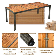 Load image into Gallery viewer, Salon de Jardin avec 1 Table et 8 Chaises en Bois et Rotin Synthétique Anti-UV Pieds Réglables et Coussins Imperméables Inclus