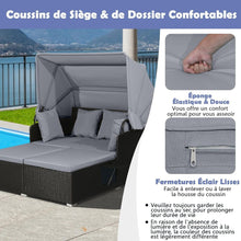 Load image into Gallery viewer, Chaise Longue à 2 Places en Rotin avec Auvent Rétractable Bain de Soleil avec Panneaux Latéraux Pliables Charge 360KG Beige/Gris