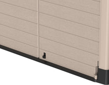 Load image into Gallery viewer, Duramax StoreAway 1200L Plastic Garden Shed/ Flat Lid, Outdoor Storage Shed, Wheelie Bin Hideaways, Wheelie bin box, Durable Construction, Ideal for Bikes, BBQs &amp; 2x 240L Bins, 145x85x125 cm, Brown