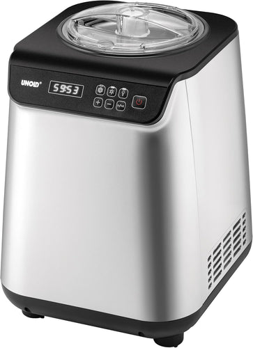 Unold Uno 48825 Sorbetière – Compresseur auto-refroidissant, entièrement automatique, 135 W, refroidissement à -35 °C, écran LCD, récipient en acier inoxydable, minuterie, compresseur