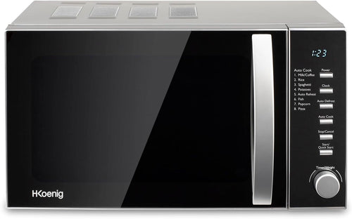H.Koenig Four à Micro-ondes Compact Digital 20L VIO2, 700W, Plateau tournant 24,5cm, Multifonction Programmable 6 niveaux de chauffe, Décongélation et Express, Minuterie 60min, Effet mirroir noir