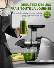 Load image into Gallery viewer, AMZCHEF Extracteur Jus - Extracteur de Jus de Fruits et Légumes - Presses-agrumes à Froid sans BPA avec 2 Tasses et Brosse - Fonction de Mastication Inversée pour Éviter les Blocages - Argent