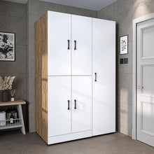 Load image into Gallery viewer, ROOMART Dora - Armoire de machine à laver - Pour sèche-linge et machine à laver - En 4 couleurs - Avec portes et panneau coulissant - Blanc - Chêne blanc - Chêne anthracite - Chêne blanc (chêne blanc)