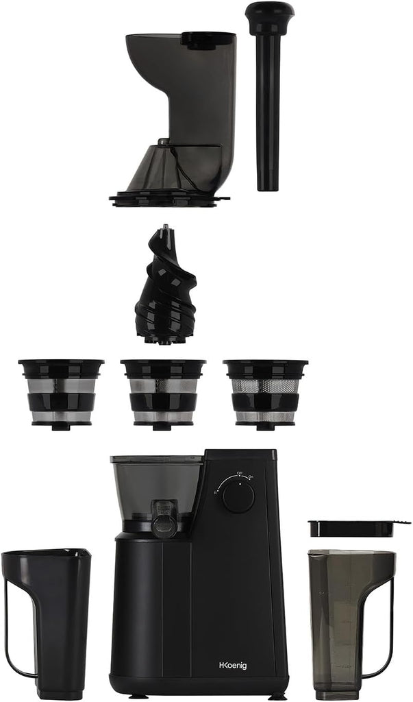 H.Koenig GSX12 Vertical Juice Extractor Stainless Steel Black, Fruit and Vegetable Juice, BPA Free, 82 mm Wide Mouth, Soft Pressure, 1 Litre, 400 W