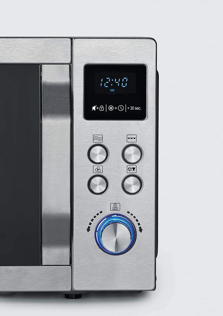 SEVERIN Four à micro-ondes 30 L, 2 500 W, avec fonction gril et chaleur tournante, avec 5 niveaux de puissance, 10 programmes automatiques, Inox/Noir, MW 7775