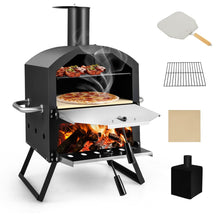 Load image into Gallery viewer, Four à Pizza Extérieur à 2 Couches Etagère du Milieu Amovible avec Pierre à Pizza Grille Pelle Housse Etanche Cheminée -