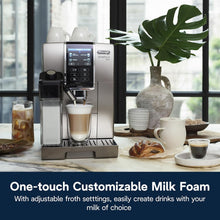 Load image into Gallery viewer, De'Longhi Dinamica LatteCrema Espresso Machine with Automatic Milk Frother for Latte, Cappuccino, Built-in Grinder, Silver, ECAM35075SI