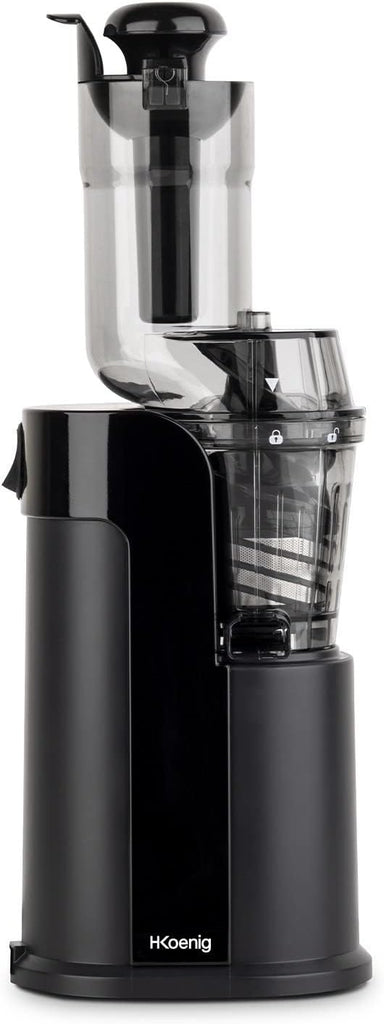 H.Koenig GSX12 Vertical Juice Extractor Stainless Steel Black, Fruit and Vegetable Juice, BPA Free, 82 mm Wide Mouth, Soft Pressure, 1 Litre, 400 W