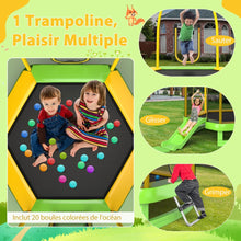 Load image into Gallery viewer, Trampoline Extérieur Ø 223cm avec Toboggan&amp;Echelle avec Filet de Sécurité 2 Portes en U Charge 270kg pour 2-3 Enfants de 3 Ans+ Bleu/Vert