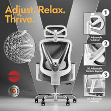 Load image into Gallery viewer, HOLLUDLE Chaise de Bureau Ergonomique avec Support Lombaire 3D &amp; accoudoirs 3D réglables – Design en V du Dos, Fauteuil de Bureau Confortable pour Bureau et Maison, Blanc