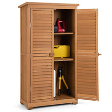 Load image into Gallery viewer, Abri de Jardin En Bois 160 Cm Toit en Asphalte 2 Portes Verrouillables avec Loquet Armoire Cabane en Sapin Pré-Huilé Imperméable 3 Étagères Amovibles Naturel