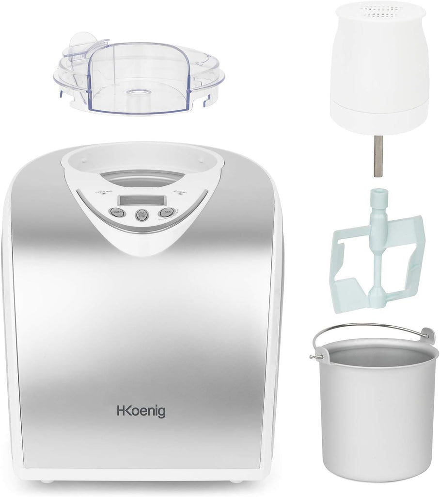 H.Koenig Professional Ice Cream Maker HF320, Electric Ice Maker 2L, 180 W, Refrigerant & Cold Maintenance - Sorbet and Ice Cream