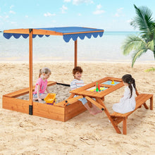 Load image into Gallery viewer, Bac à Sable en Bois pour Enfants avec Couvercle Aire de Jeux avec Table Sensorielle Pliable &amp; Banc Parasol Ajustable pour 3+ Ans Naturel