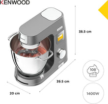 Load image into Gallery viewer, Kenwood Titanium Chef Patissier XL KWL90.034SI, Robot Patissier Balance Intégrée, Batteur K, Pétrin, Fouet, Batteur Souple, Deux Bols, Couvercle Anti-Projections, 1400W, Acier, Argent