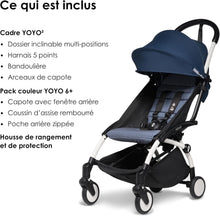 Load image into Gallery viewer, Poussette BABYZEN YOYO2 6+ (Cadre noir + pack couleur Aqua) - Comprend un harnais, un dossier, des arceaux de capote, une bandoulière, un coussin d’assise, et une capote assortie