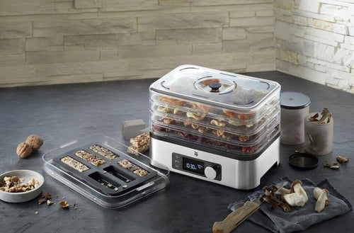 WMF KITCHENminis Dehydrator, 400 W, Stainless Steel, 5 Trays BPA Free, Programmable Dried Fruits, Vegetables, Dehydrated Mushrooms, Cereal Bars, Cromargan 0415250011