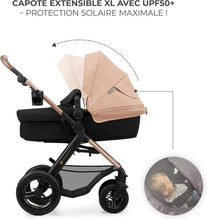 Load image into Gallery viewer, Kinderkraft MOOV2 Poussette 3 en 1, Système de voyage de la naissance à 27 kg, Siège auto Mink PRO I-Size inclus, Capote extensible avec filtre UPF50+, Accessoires pratiques, Gris