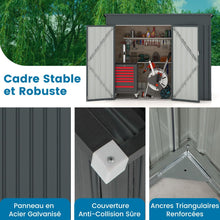 Load image into Gallery viewer, Abri de Jardin Extérieur Abri à Outils de Jardin avec 2 Portes Design Incliné Aérations Cadre en Métal Galvanisé 235x117x185cm Gris Foncé