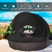 Load image into Gallery viewer, Lit de Jardin Rond d'Exterieur Table Relevable Modulable &amp; Convertible - Pare Soleil Réglable rotin PE Coussins Inclus Noir
