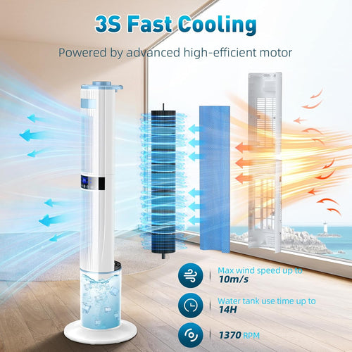 Climatiseur Mobile Silencieux Rafraîchisseur d'air avec Humidificateur, Ventilateur, 2 Sortie d'air, 360°Oscillation, 65W, 24H Minuteries, 3 Vitesses, 4 Modes,Télécommande pour Chambre Bureau